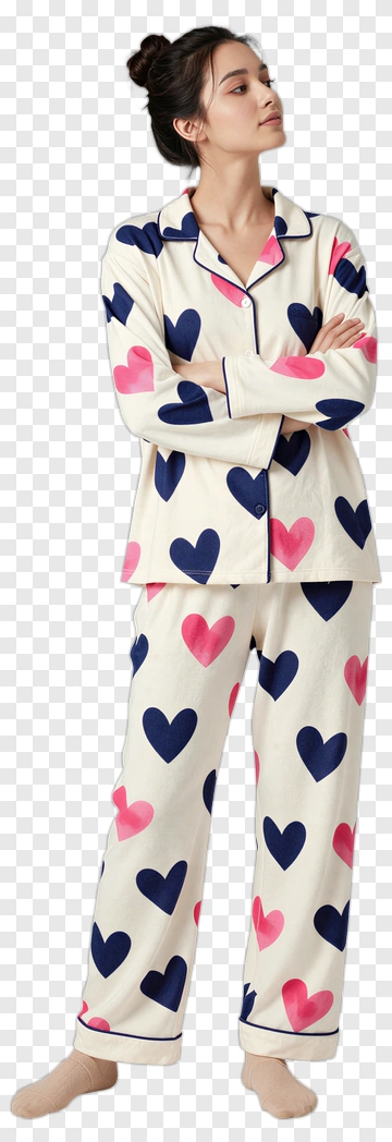 Woman In Heart Pattern Pajamas PNG