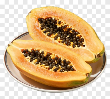 Fresh Papaya Halved On A Plate PNG