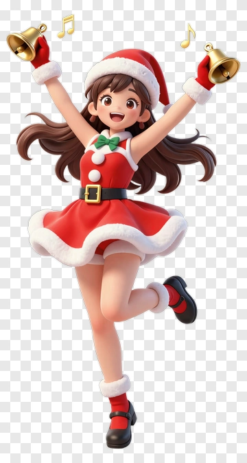 Christmas Girl With Bells And Musical Notes PNG
