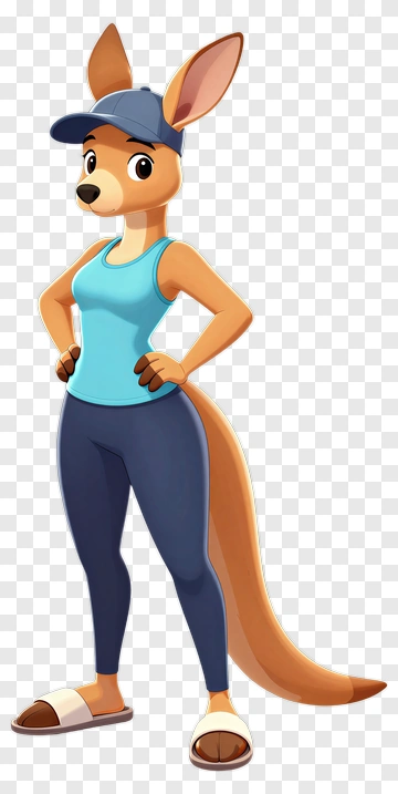 Cartoon Kangaroo Standing Confidently PNG