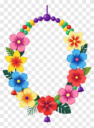 Colorful Floral Wreath With Bells PNG