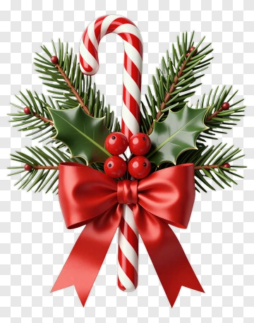 Christmas Candy Cane With Pine And Holly PNG