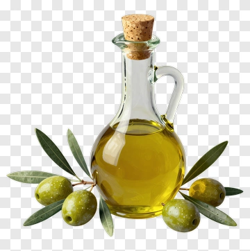 Olive Oil Bottle With Green Olives And Leaves PNG