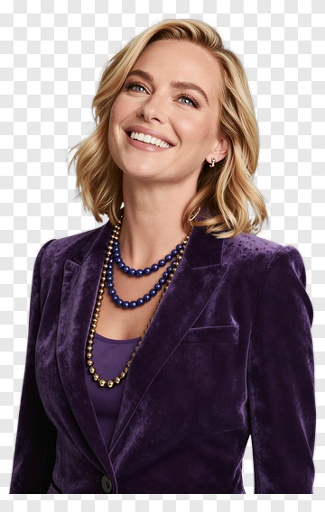 Smiling Woman In Purple Blazer With Necklace PNG