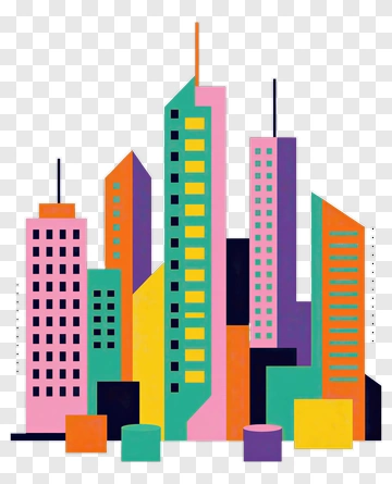 Colorful City Skyline PNG
