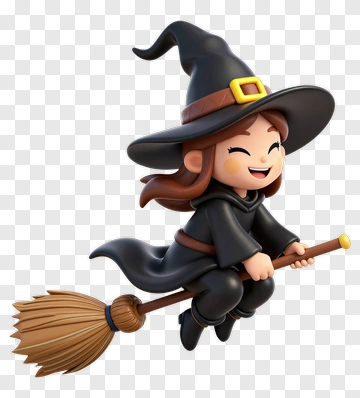 Cartoon Witch Flying On A Broomstick PNG