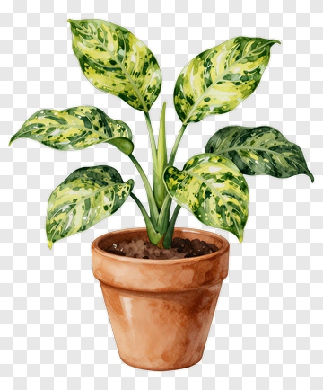 Potted Plant With Variegated Leaves PNG