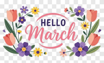 Hello March Floral Design PNG