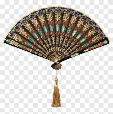 Decorative Hand Fan With Colorful Design PNG
