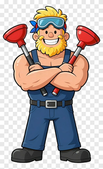 Cartoon Plumber Holding Two Plungers PNG