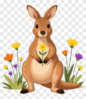 Cartoon Kangaroo Holding A Flower PNG