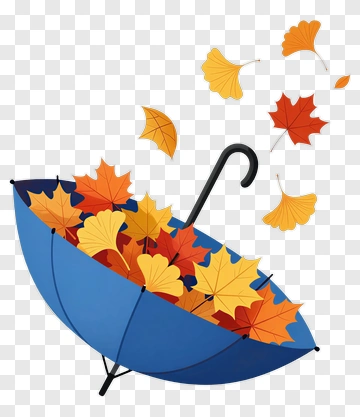 Blue Umbrella Filled With Autumn Leaves PNG