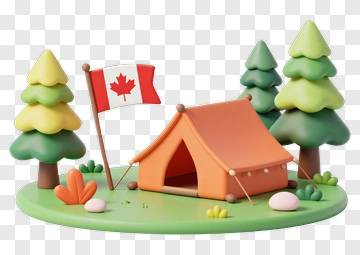 Camping Scene With Canadian Flag And Tent PNG