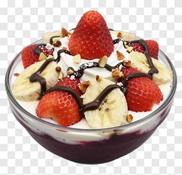 Delicious Dessert Bowl With Strawberries And Bananas PNG