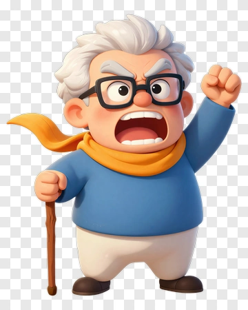 Cartoon Angry Old Man Holding A Cane PNG