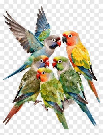 Colorful Group Of Parrots PNG