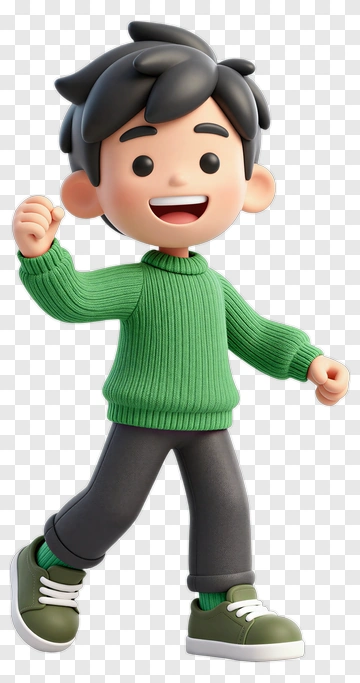 Cartoon Boy In Green Sweater PNG