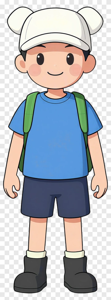 Cartoon Boy With Bear Ears And Backpack PNG