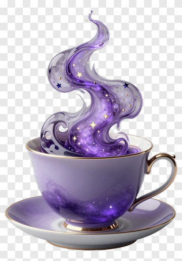 Magical Purple Tea Cup With Starry Steam PNG