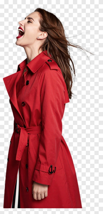 Woman In Red Trench Coat Smiling PNG