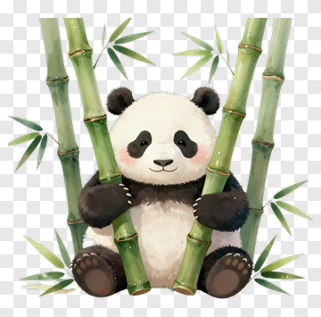 Cute Panda Sitting Among Bamboo PNG