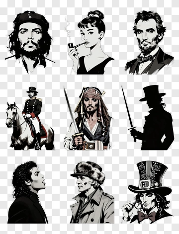Famous Historical And Fictional Characters Collage PNG