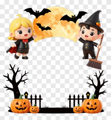 Halloween Kids With Pumpkins And Bats PNG