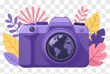 Purple Camera Surrounded By Colorful Leaves PNG
