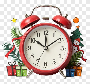 Christmas Alarm Clock With Gifts And Decorations PNG