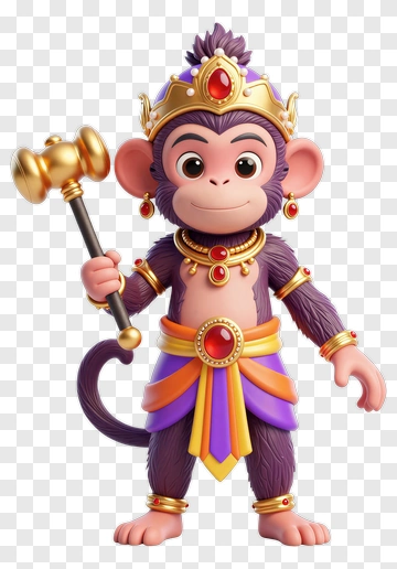3D Monkey King Holding A Scepter PNG