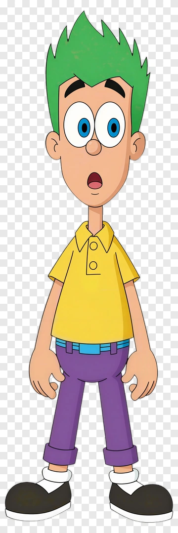 Cartoon Boy With Green Hair And Yellow Shirt PNG