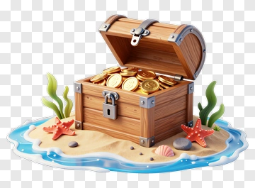 Treasure Chest Filled With Coins On A Beach PNG