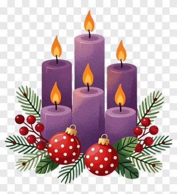 Christmas Candles With Ornaments And Greenery PNG
