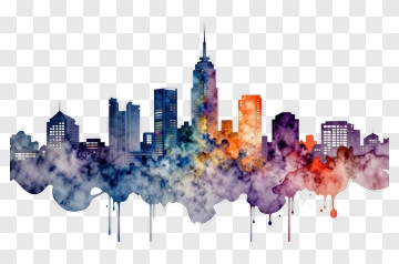 Colorful Watercolor City Skyline PNG