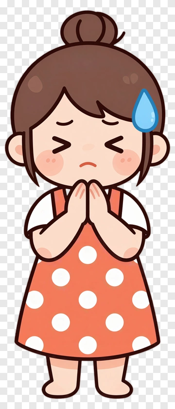 Sad Cartoon Girl With Praying Hands PNG