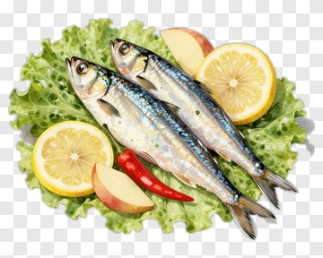 Fresh Fish With Lemon And Lettuce PNG