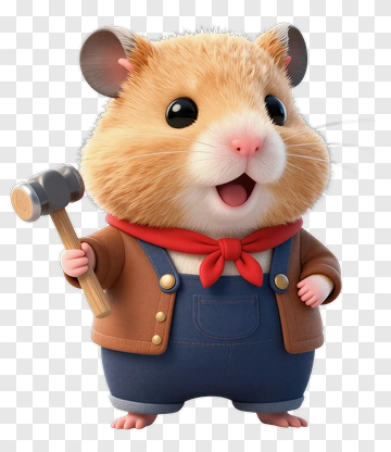3D Hamster Holding A Hammer PNG