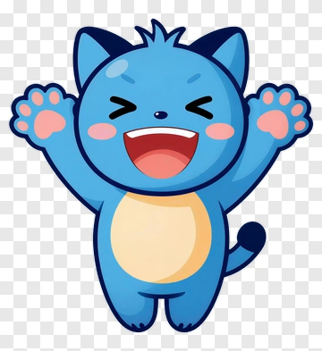 Cartoon Blue Cat With Happy Expression PNG