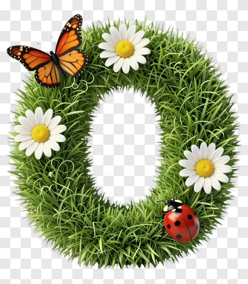 Butterfly And Ladybug On Floral Grass Wreath PNG