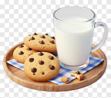 Chocolate Chip Cookies And Glass Of Milk PNG