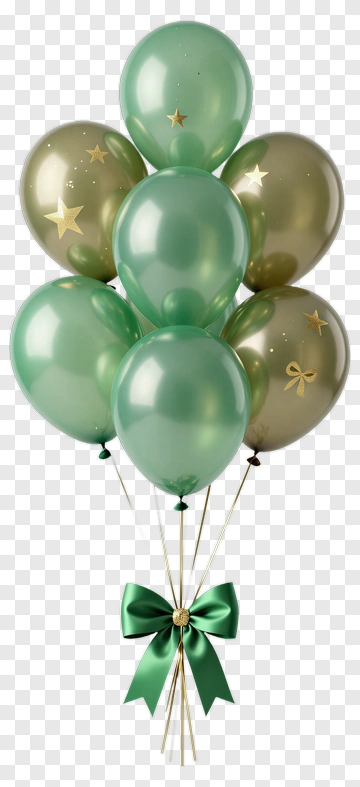 Green And Gold Balloons With Bow PNG