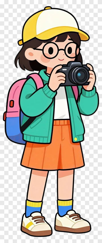 Cartoon Girl Holding A Camera PNG