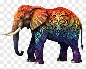 Colorful Elephant With Intricate Patterns PNG