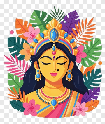 Colorful Goddess With Floral Background PNG