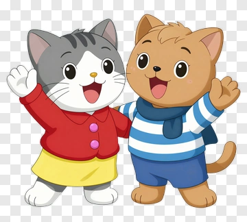Cartoon Cats Holding Hands PNG