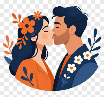 Couple Kissing With Floral Accents PNG