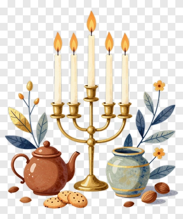 Elegant Candle Holder With Teapot And Cookies PNG