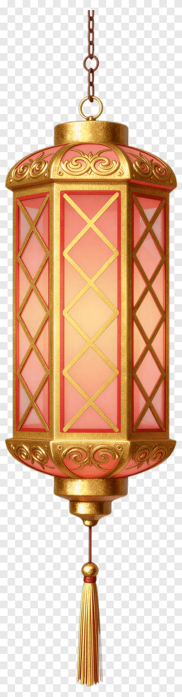Gold Lantern With Pink Glass Panels PNG