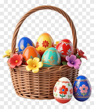 Colorful Easter Egg Basket With Flowers PNG
