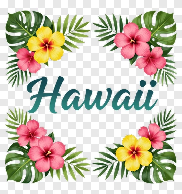 Hawaii Floral Design With Hibiscus Flowers PNG